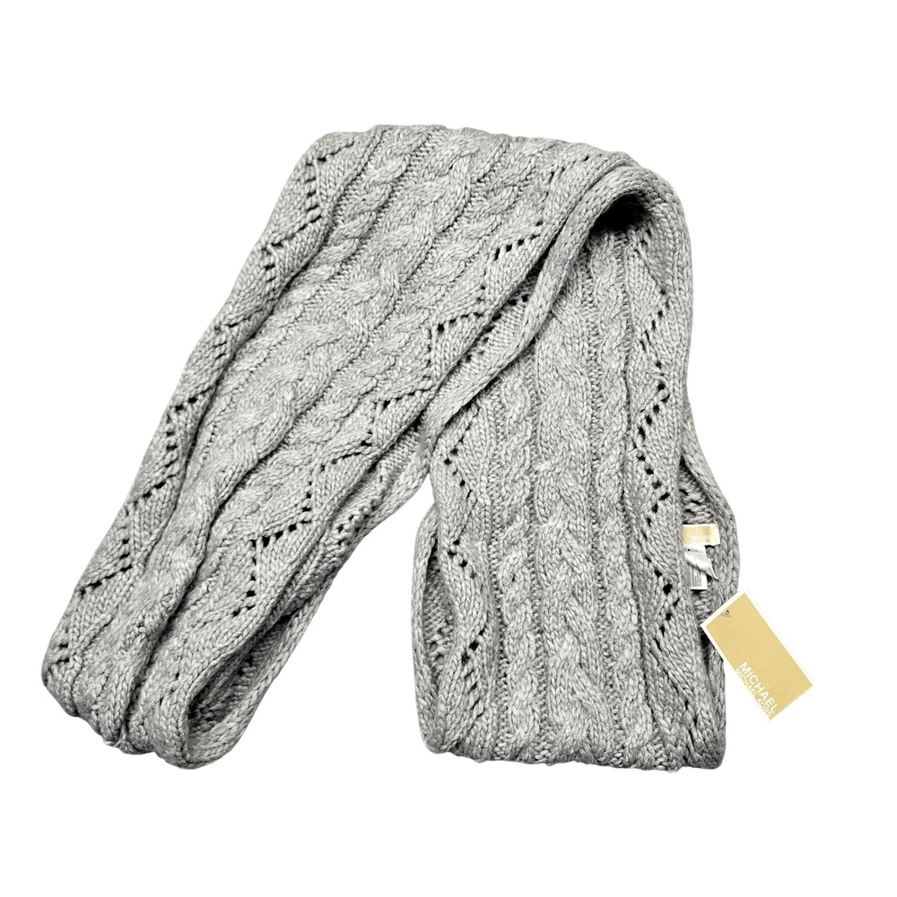 Michael Michael Kors Scarf Womens One Size Grayโ Cable Knit Openwork Warm Winter